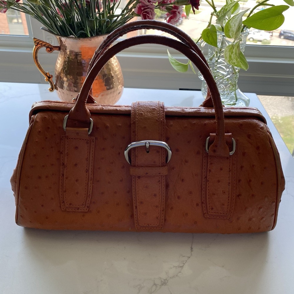 Vintage Marshall Field's Ostrich Leather Handbag Purse Doctor Style Rare Luxury